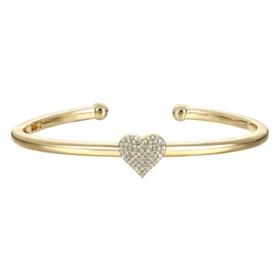 Rozzato Lab Created Teens 14k Gold Plated With Clear Cubic Zirconia Heart Pave Open Cuff Bangle Bracelet