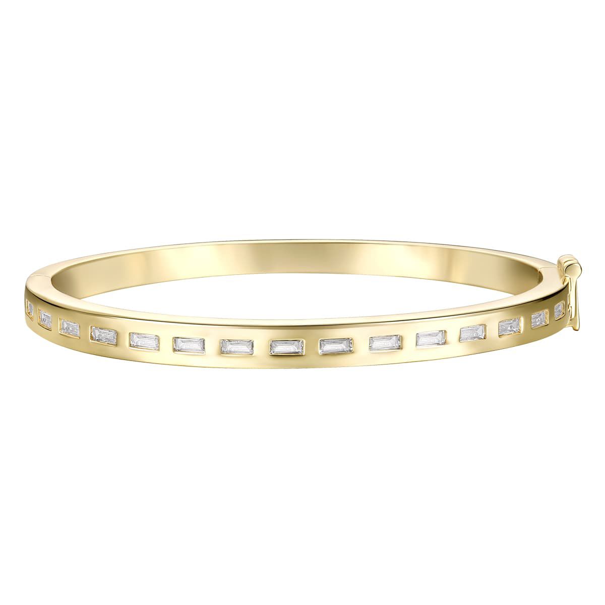 Lab Created 14k Gold Plated with Bezel Set Cubic Zirconia Baguette Bangle Bracelet