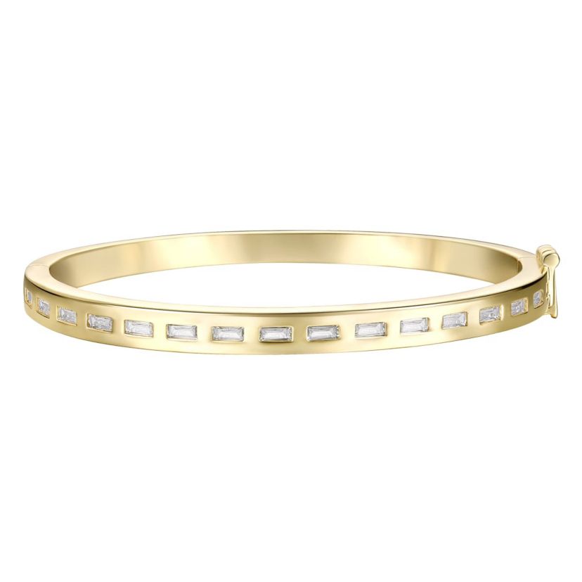 Lab Created 14k Gold Plated with Bezel Set Cubic Zirconia Baguette Bangle Bracelet