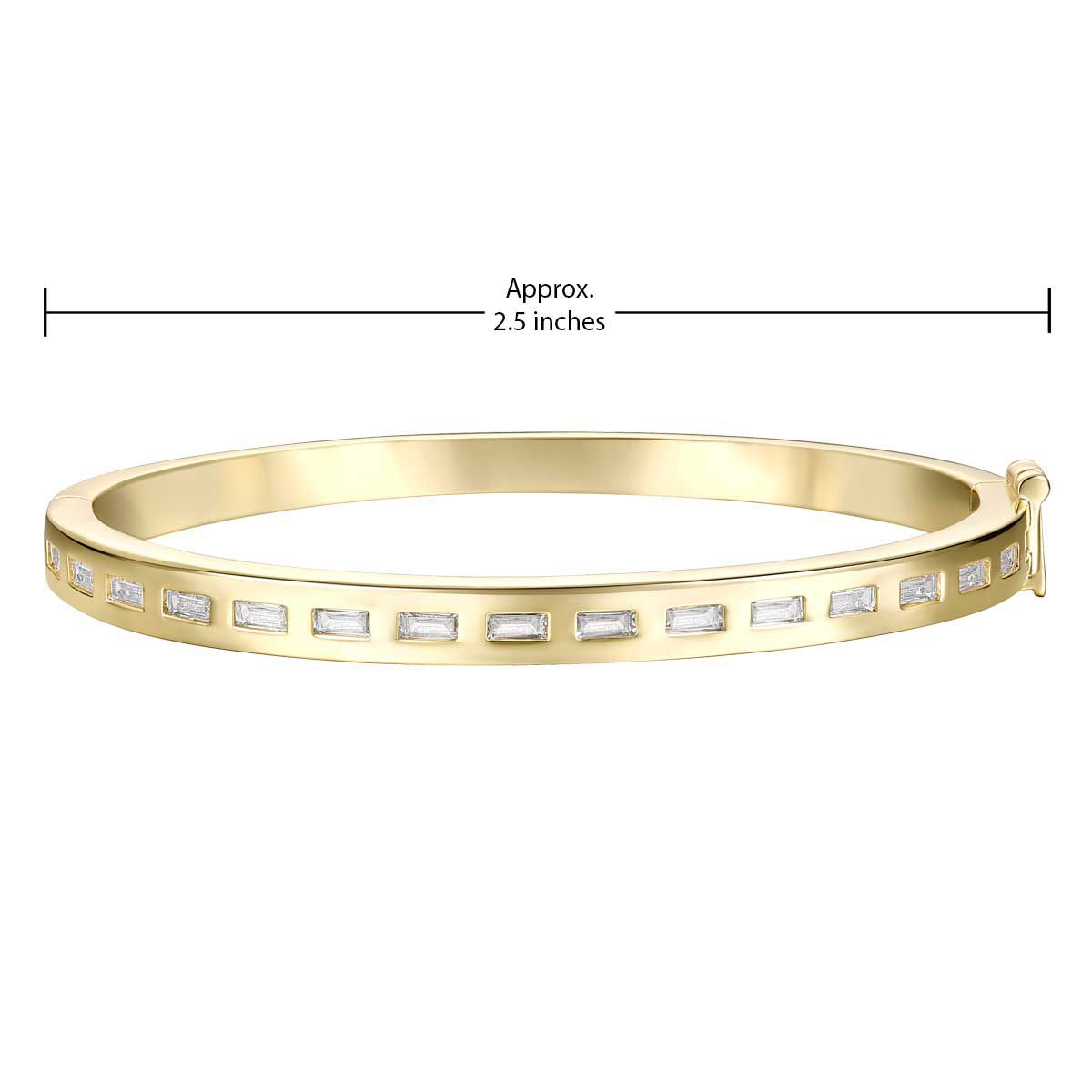 Lab Created 14k Gold Plated with Bezel Set Cubic Zirconia Baguette Bangle Bracelet