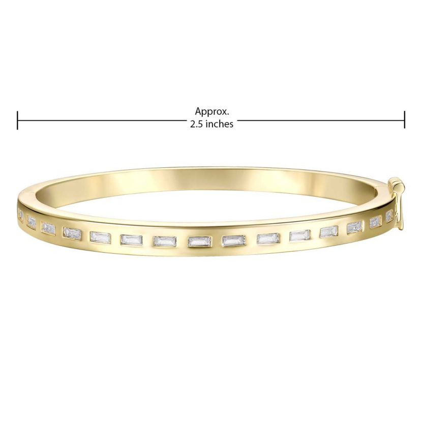 Lab Created 14k Gold Plated with Bezel Set Cubic Zirconia Baguette Bangle Bracelet