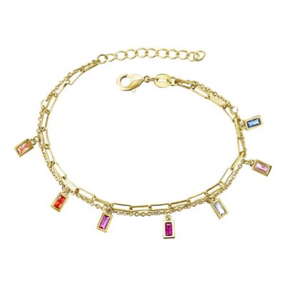 Rozzato Lab Created Rainbow Multi-Color Cubic Zirconia Adjustable Birthstone Charm Bracelet