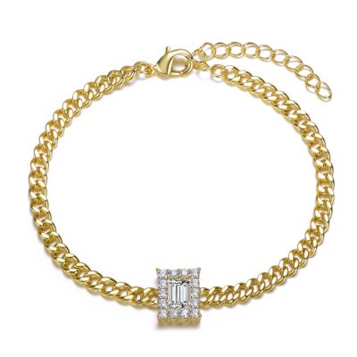 Rozzato Lab Created 14k Gold Plated with Clear Cubic Zirconia Station Bracelet
