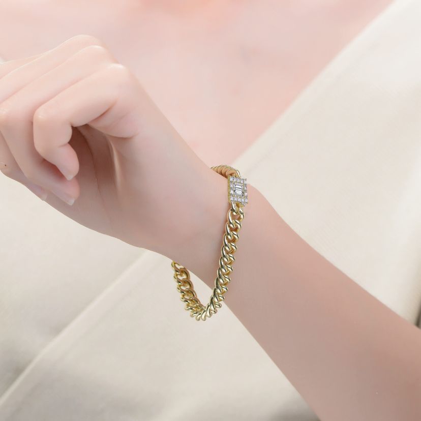 Lab Created 14k Gold Plated with Clear Cubic Zirconia Station Bracelet