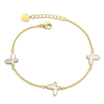 Rozzato Lab Created Kids 14k Gold Plated Mother of Pearl Triple Charm Butterfly Bracelet