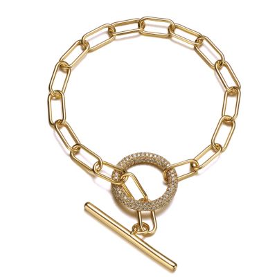 Rozzato Lab Created Teens 14K Gold Plated with Cubic Zirconia Double Entwined Cable Chain Bracelet