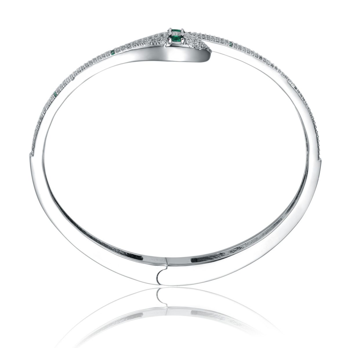 Lab Created White Gold Plated with Emerald Green Cubic Zirconia Snake Bypass Coil Wrap Bangle Bracelet