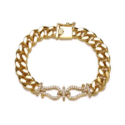 Rozzato Lab Created 14k Gold Plated with Cubic Zirconia Love Knot Miami Cuban/Curb Chain Bracelet