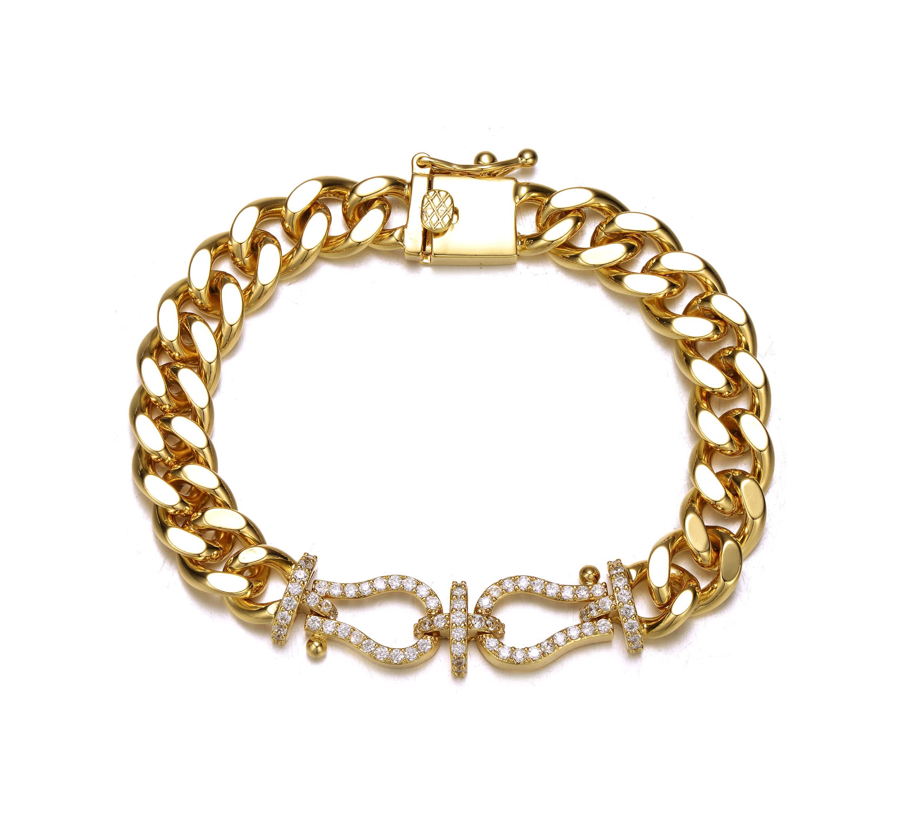 Lab Created 14k Gold Plated with Cubic Zirconia Love Knot Miami Cuban/Curb Chain Bracelet
