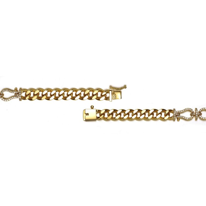 Lab Created 14k Gold Plated with Cubic Zirconia Love Knot Miami Cuban/Curb Chain Bracelet