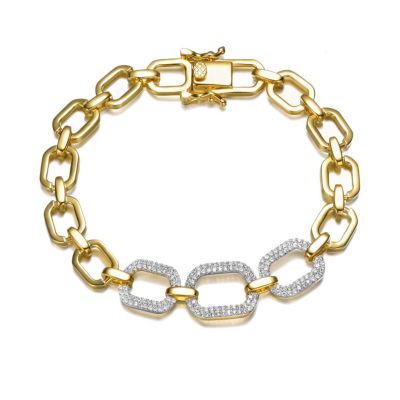 Rozzato Lab Created 14k Gold Plated with Cubic Zirconia Pave Geometric Oval Chain & Link Bracelet