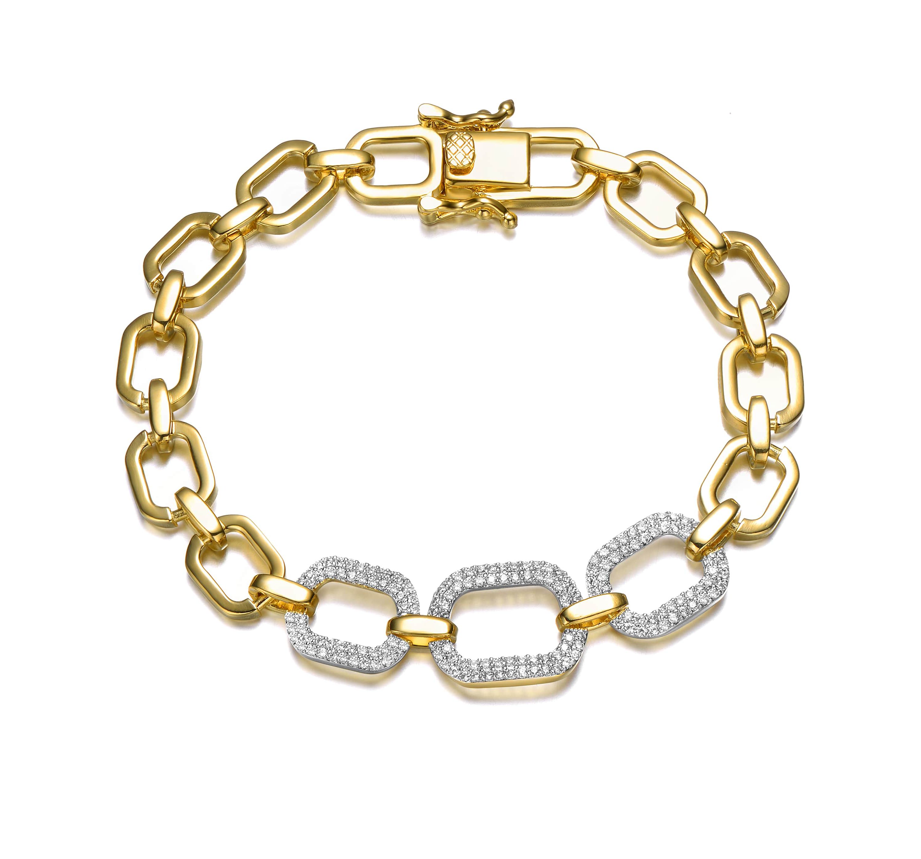 Lab Created 14k Gold Plated with Cubic Zirconia Pave Geometric Oval Chain & Link Bracelet