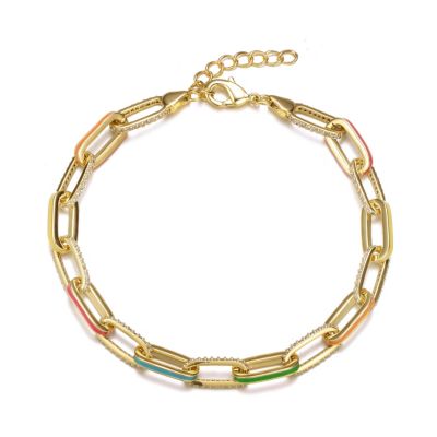 Rozzato Lab Created Teens 14k Gold Plated with multi Color Enamel Link & Chain Bracelet