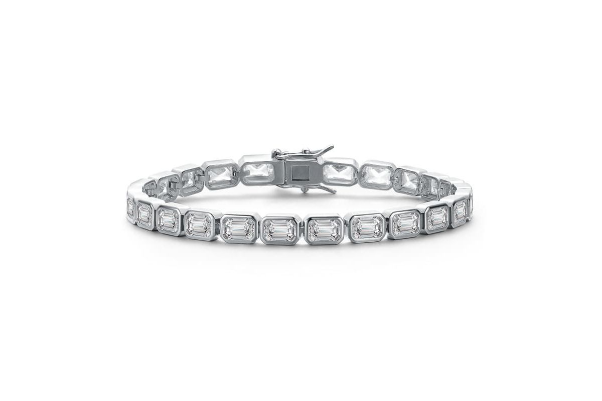 Lab Created Elegant Emerald-Cut Cubic Zirconia Tennis Bracelet