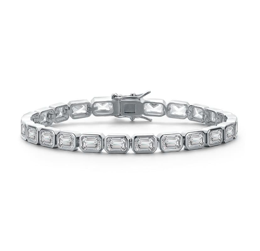 Lab Created Elegant Emerald-Cut Cubic Zirconia Tennis Bracelet