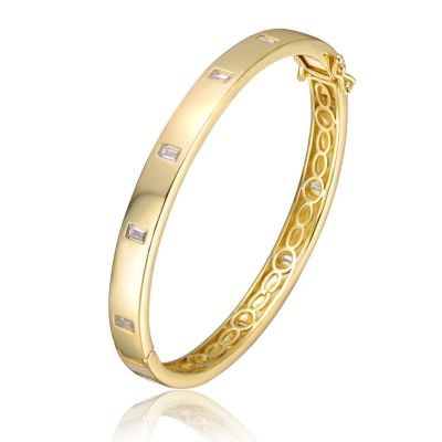 Rozzato Lab Created 14K Gold Plated Bezel Set Cubic Zirconia Bangle Bracelet