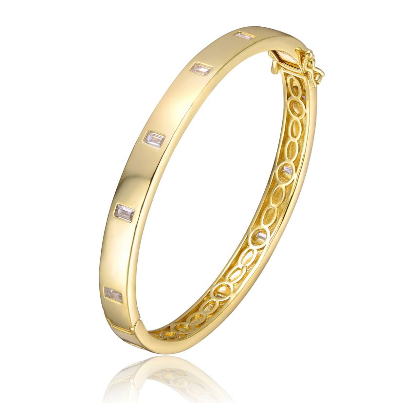 Lab Created 14K Gold Plated Bezel Set Cubic Zirconia Bangle Bracelet