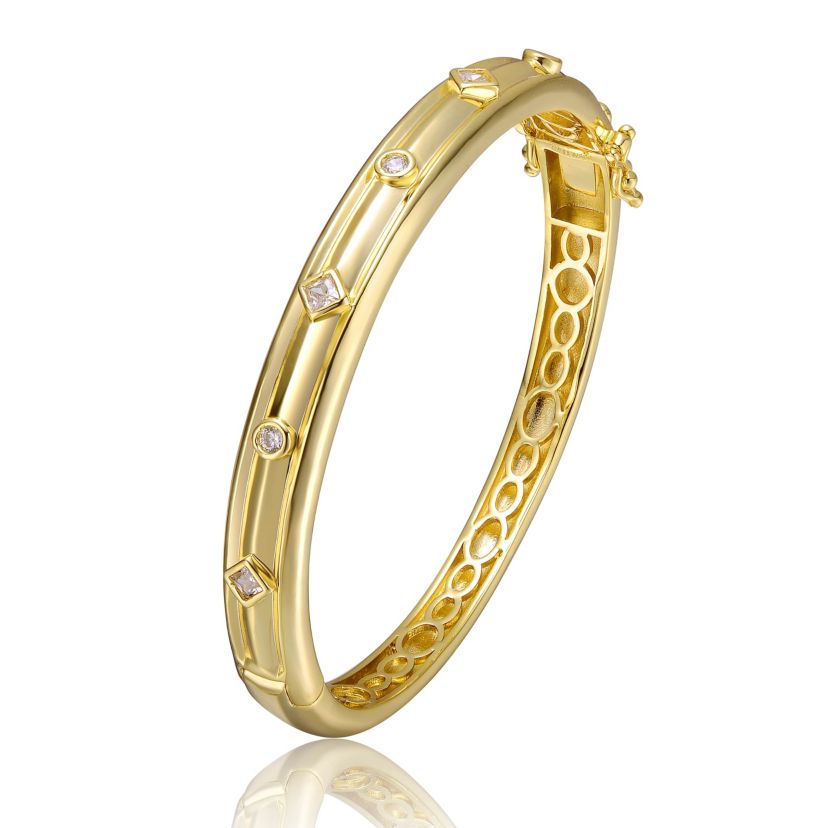 Lab Created 14K Gold Plated Cubic Zirconia Grooved Bangle Bracelet