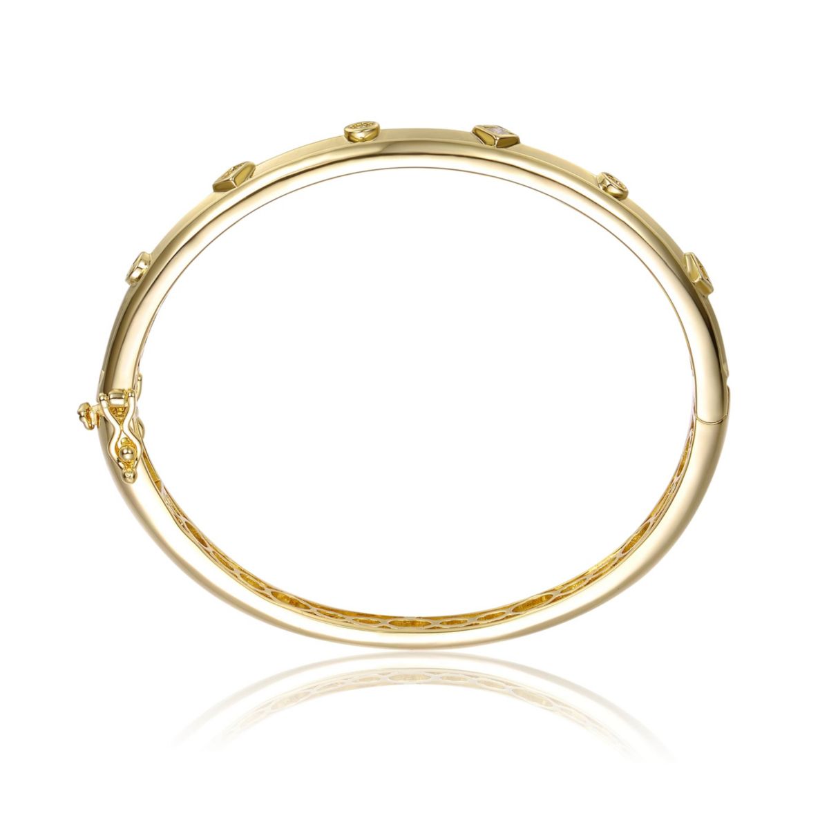 Lab Created 14K Gold Plated Cubic Zirconia Grooved Bangle Bracelet