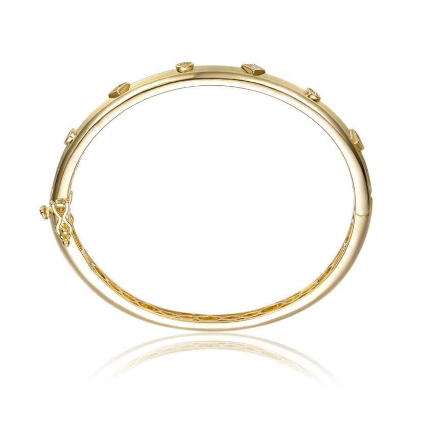 Lab Created 14K Gold Plated Cubic Zirconia Grooved Bangle Bracelet