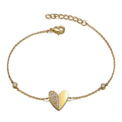 Rozzato Lab Created 14K Gold Plated Cubic Zirconia Heart Station Charm Bracelet