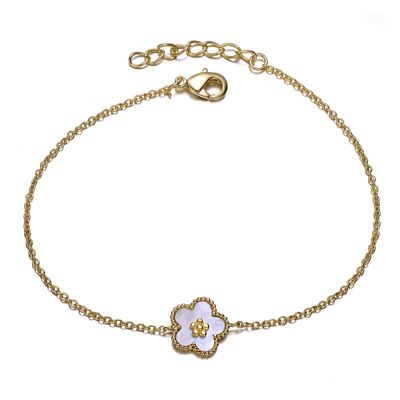 Rozzato Elegant 14K Gold Plated with Mother of Pearl Flower Charm Bracelet for Kids