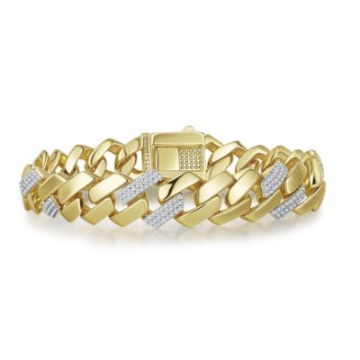 Rozzato Lab Created 14K Gold Plated Cubic Zirconia Miami Cuban Curb Link Bracelet