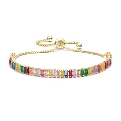 Rozzato Lab Created 14K Gold Plated with Multi-Colored Cubic Zirconia Adjustable Bolo Clasp Bracelet