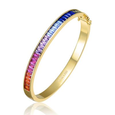 Rozzato Lab Created 14K Gold Plated with Multi-Colored Cubic Zirconia Bangle Bracelet