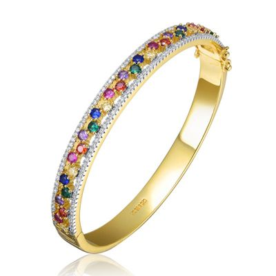 Rozzato Lab Created 14K Gold Plated with Round Multi-Colored Cubic Zirconia Bangle Bracelet