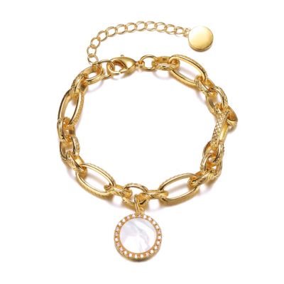 Rozzato Lab Created 14K Gold Plated with Clear Cubic Zirconia Chain with Charm Bracelet