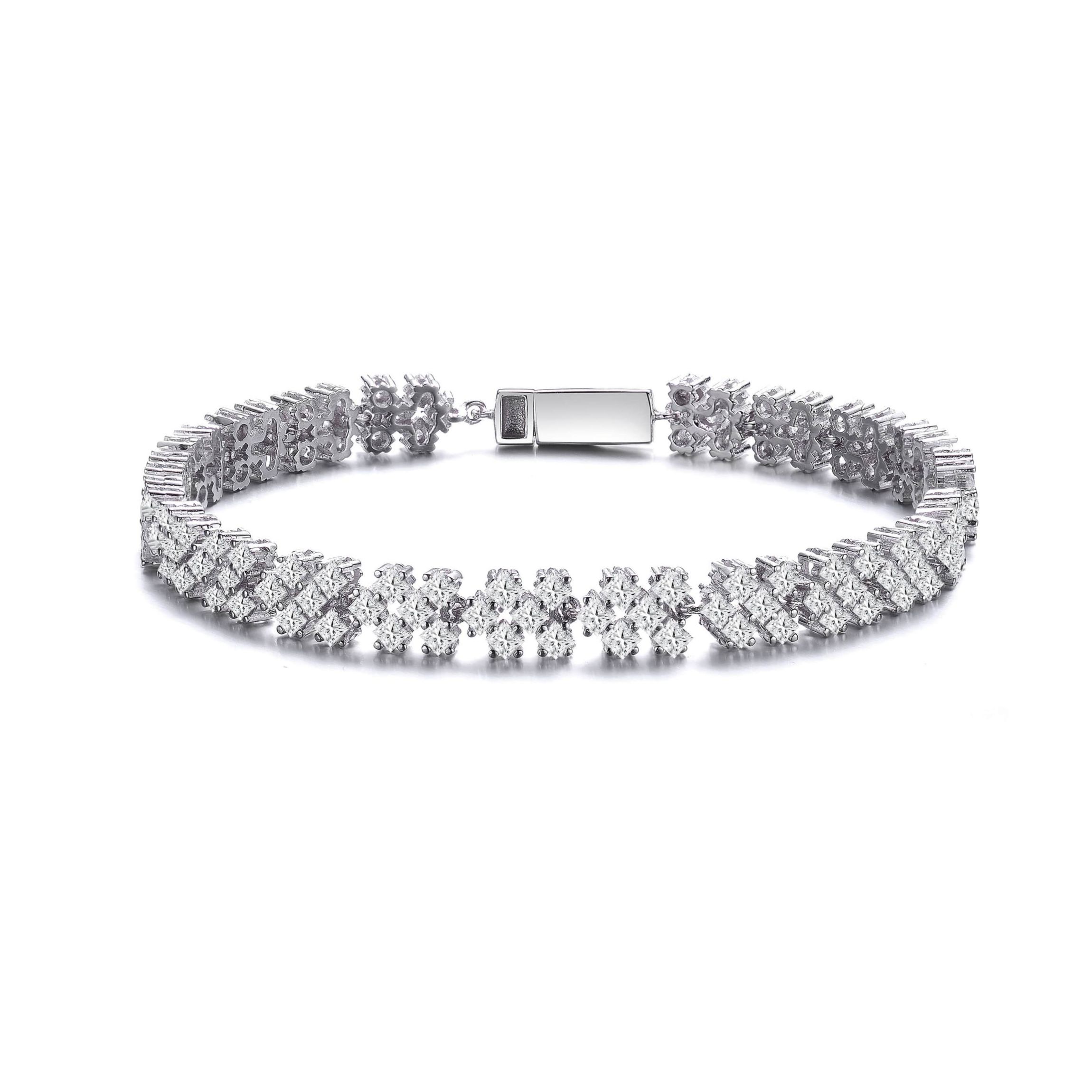 Lab Created White Gold Plated Classy Three Row Cubic Zirconia Tennis Bracelet