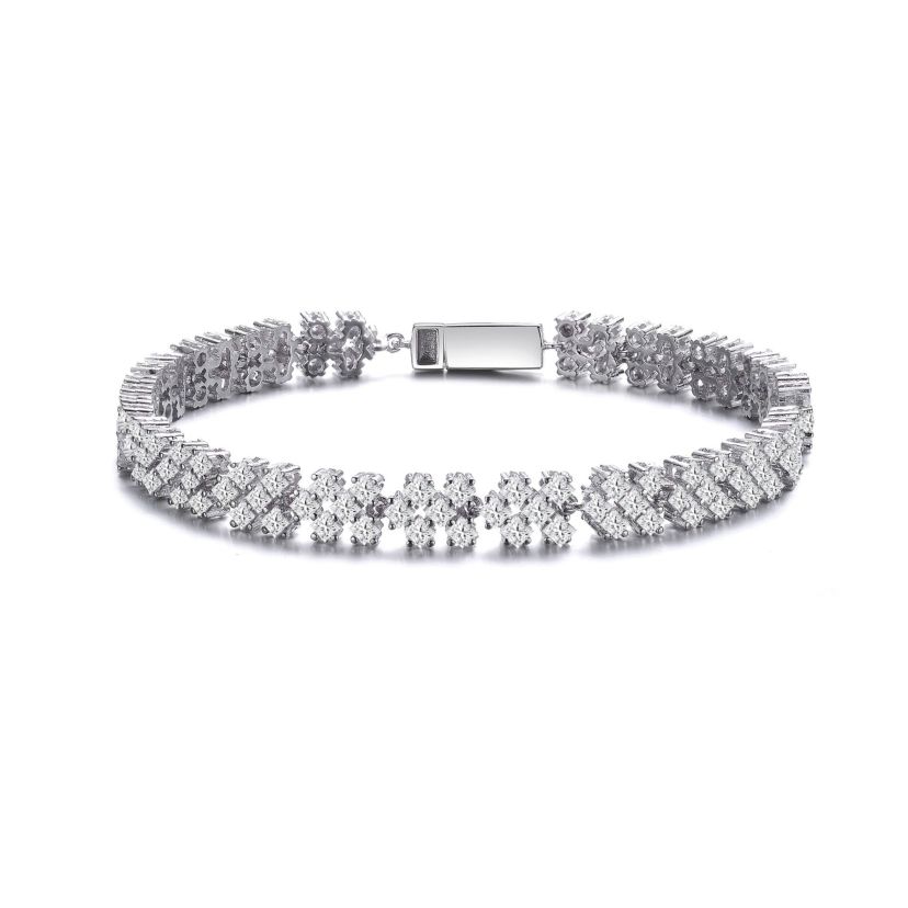 Lab Created White Gold Plated Classy Three Row Cubic Zirconia Tennis Bracelet