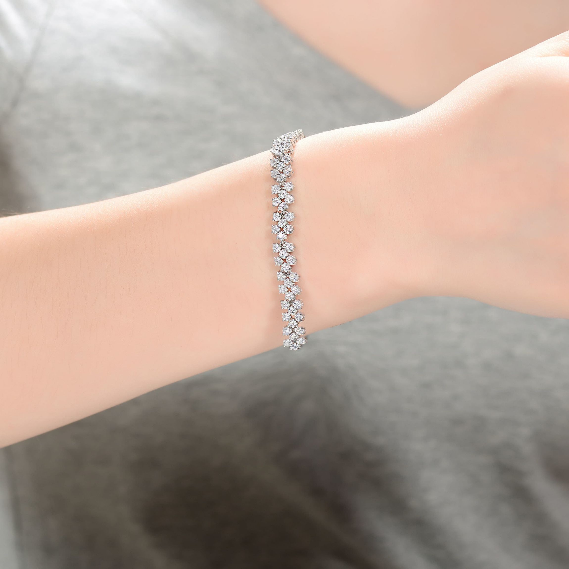 Lab Created White Gold Plated Classy Three Row Cubic Zirconia Tennis Bracelet