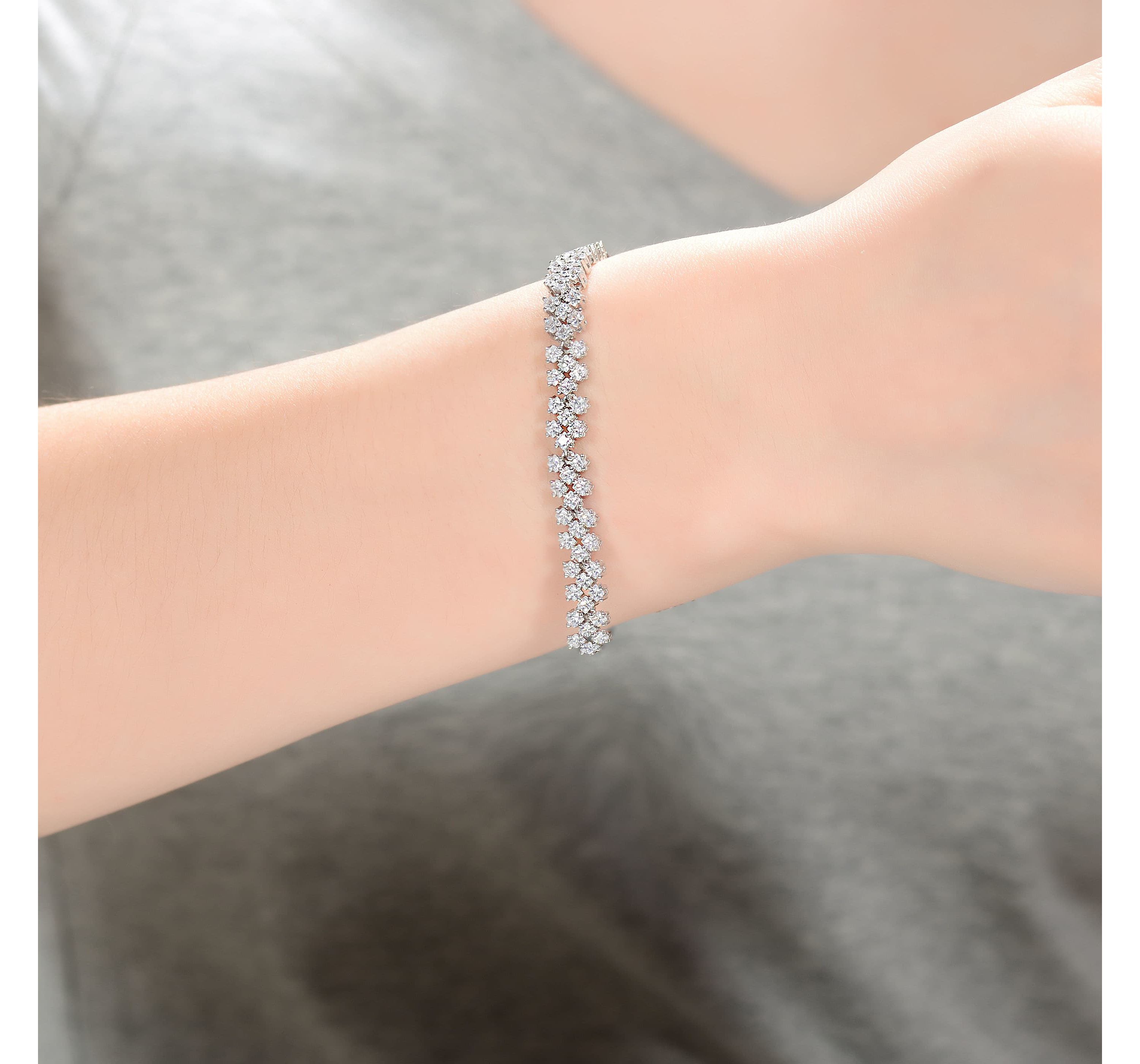Lab Created White Gold Plated Classy Three Row Cubic Zirconia Tennis Bracelet