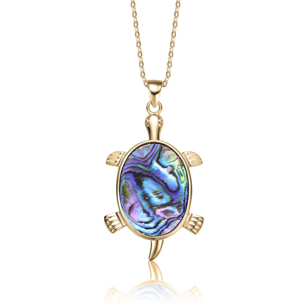 Lab Created Classic 14K Gold Plated Abalone Charm Pendant Necklace