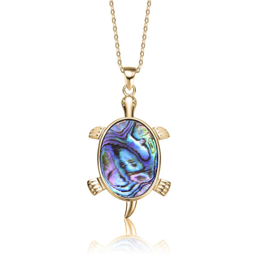 Lab Created Classic 14K Gold Plated Abalone Charm Pendant Necklace
