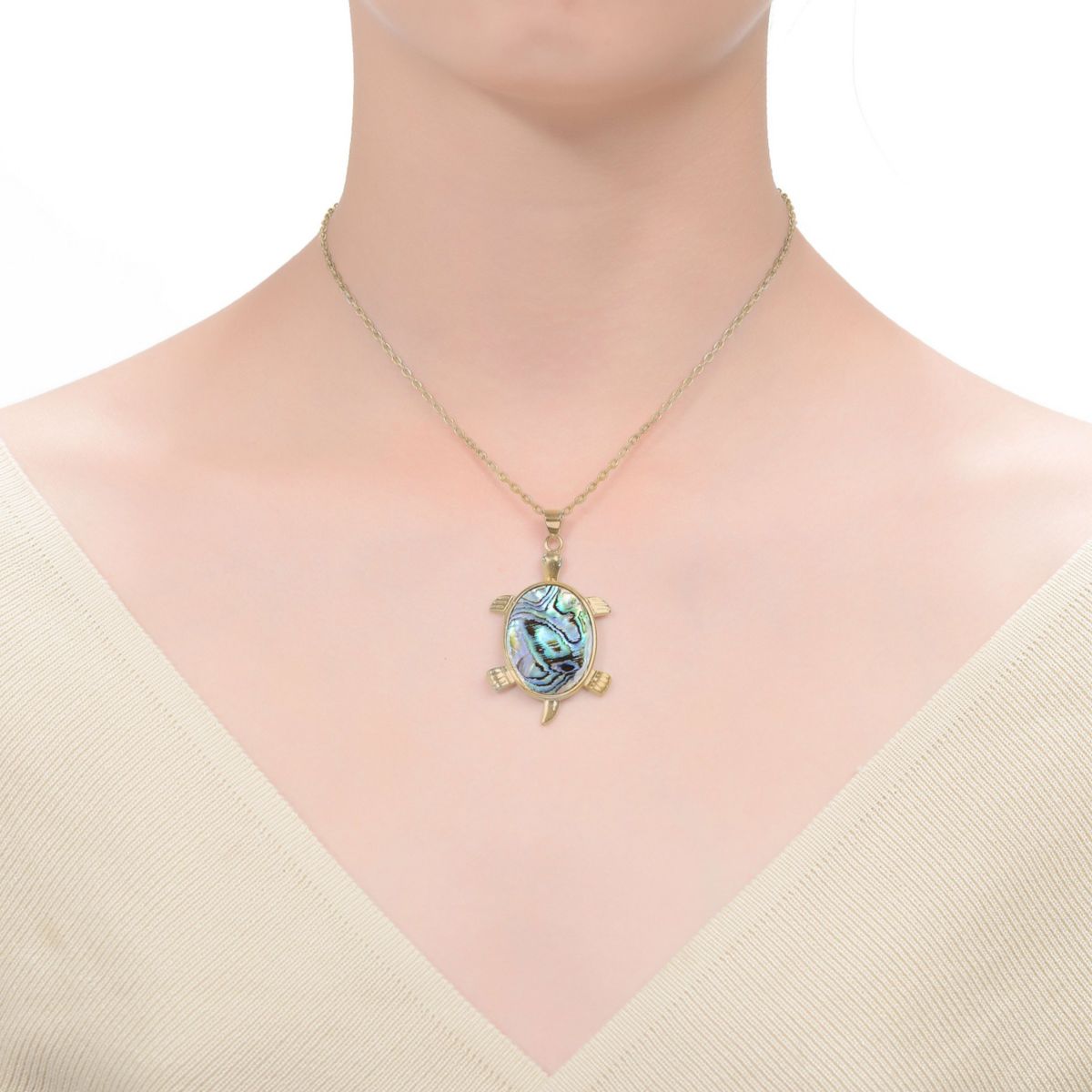 Lab Created Classic 14K Gold Plated Abalone Charm Pendant Necklace