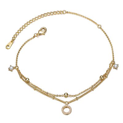 Rozzato Lab Created 14K Gold Plated with Clear Cubic Zirconia Statement Anklet