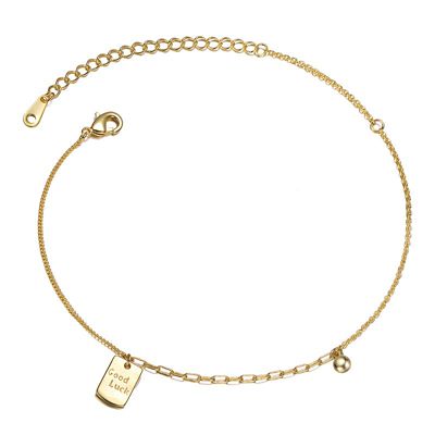 Rozzato Sterling Silver 14K Gold Plated with Golden Pearl and Square Charm Anklet