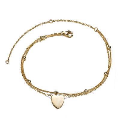 Rozzato 14K Gold Plated Hammered Heart Charm Anklet for Teens