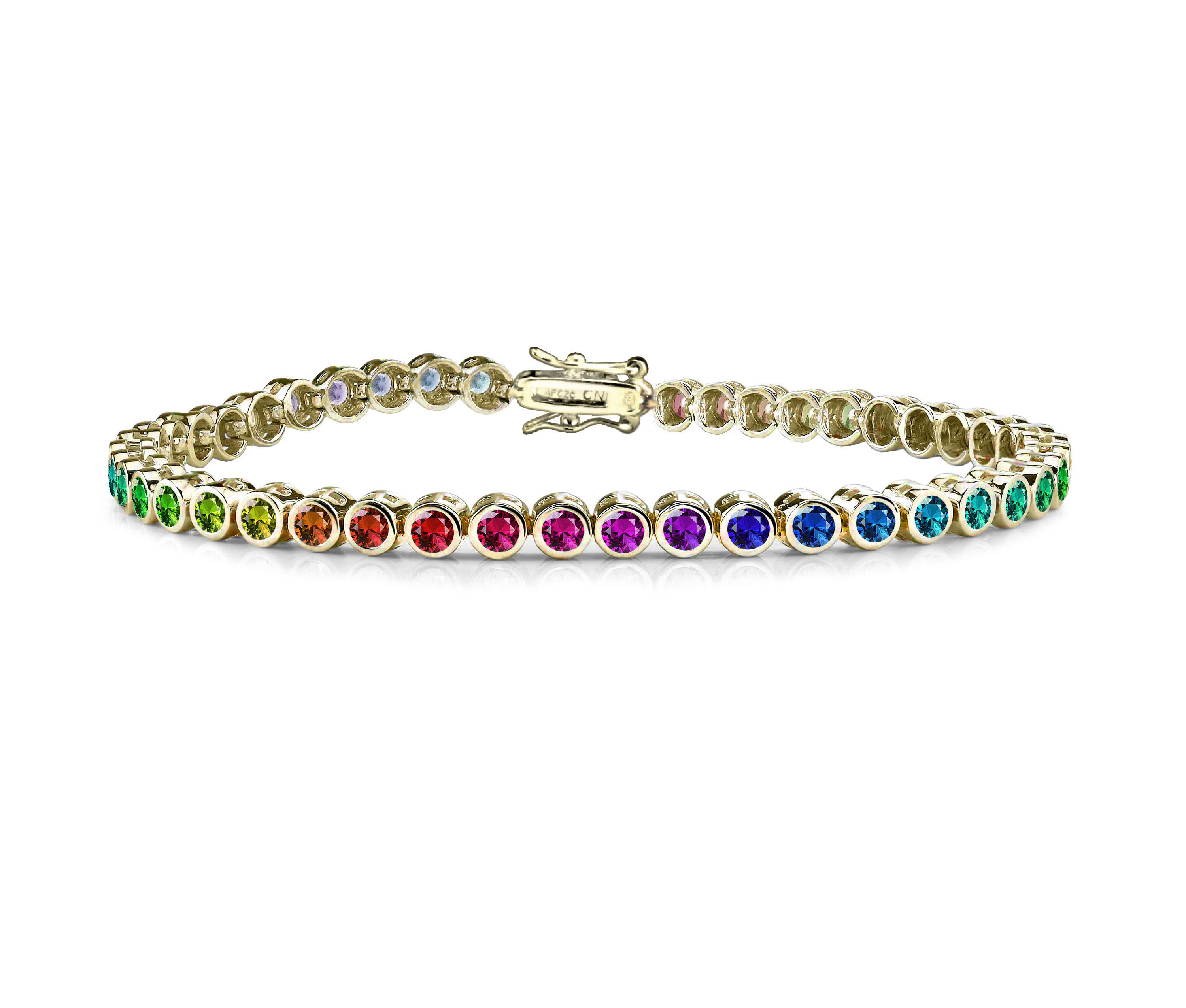 Lab Created Cubic Zirconia Round Bezel 3mm set Plating Options Bracelet