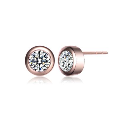Rozzato Lab Created Modern Cubic Zirconia Solitaire Stud Butterfly Post Back Earrings