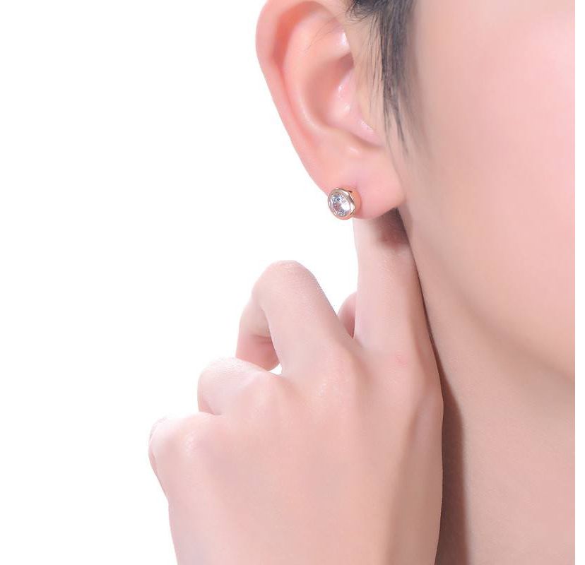 Lab Created Modern Cubic Zirconia Solitaire Stud Butterfly Post Back Earrings