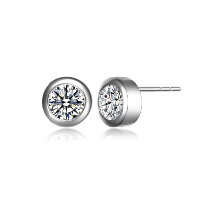 Rozzato Lab Created Modern Cubic Zirconia Solitaire Stud Butterfly Post Back Earrings