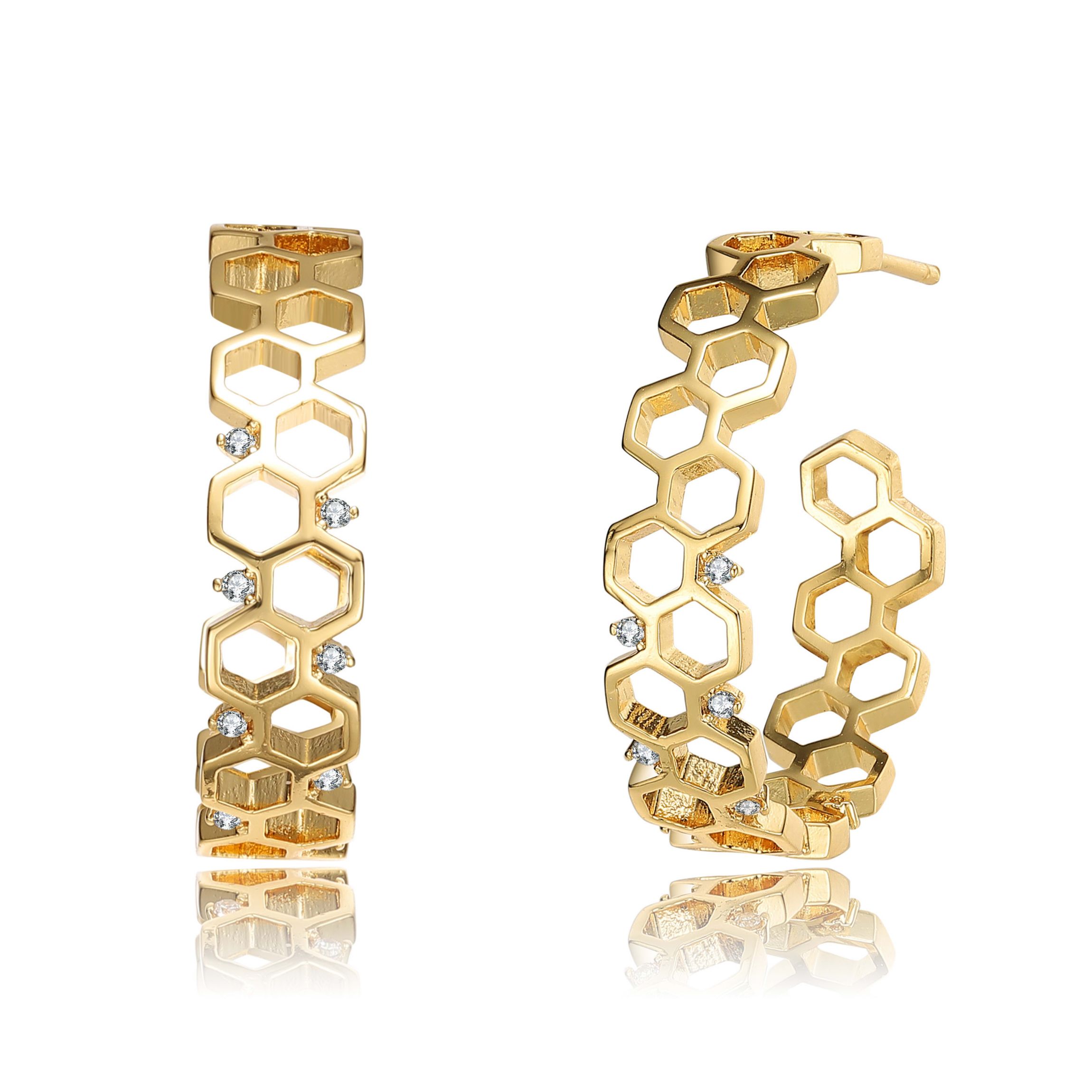 Lab Created 14K Gold Plated Clear Round Cubic Zirconia Open Hoop Earrings
