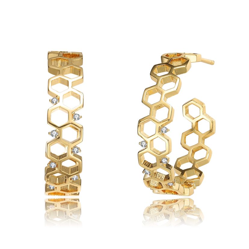 Lab Created 14K Gold Plated Clear Round Cubic Zirconia Open Hoop Earrings