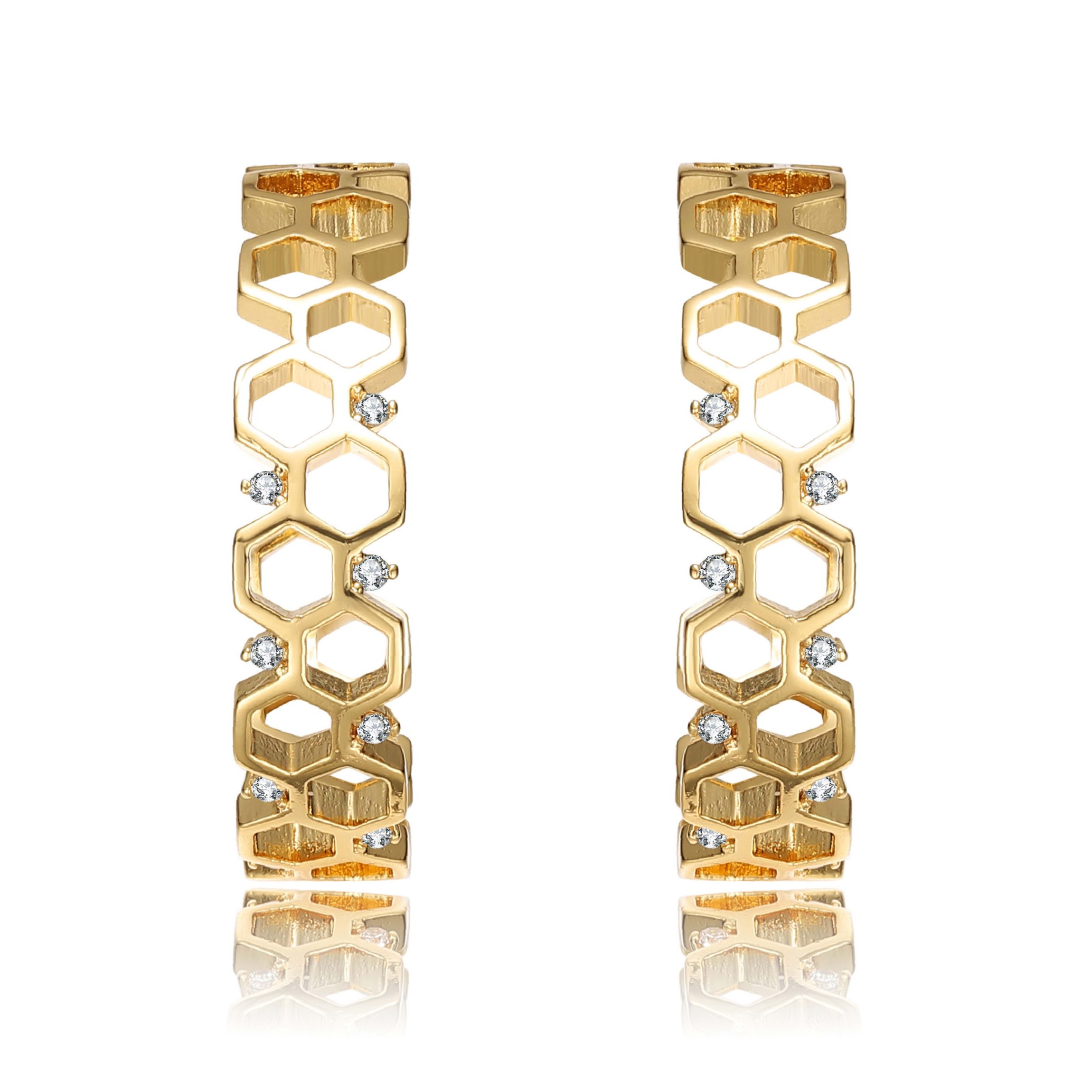 Lab Created 14K Gold Plated Clear Round Cubic Zirconia Open Hoop Earrings