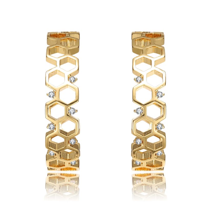 Lab Created 14K Gold Plated Clear Round Cubic Zirconia Open Hoop Earrings