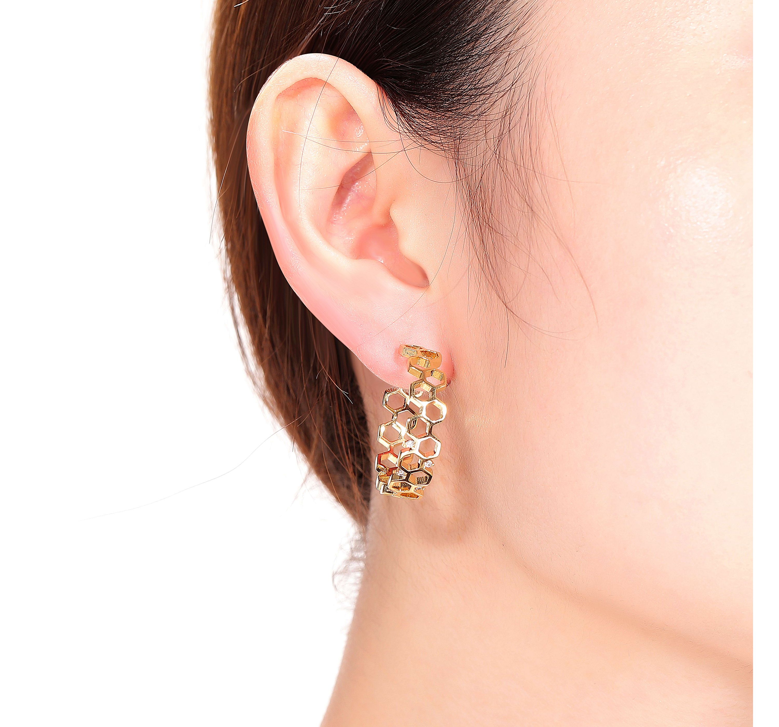 Lab Created 14K Gold Plated Clear Round Cubic Zirconia Open Hoop Earrings